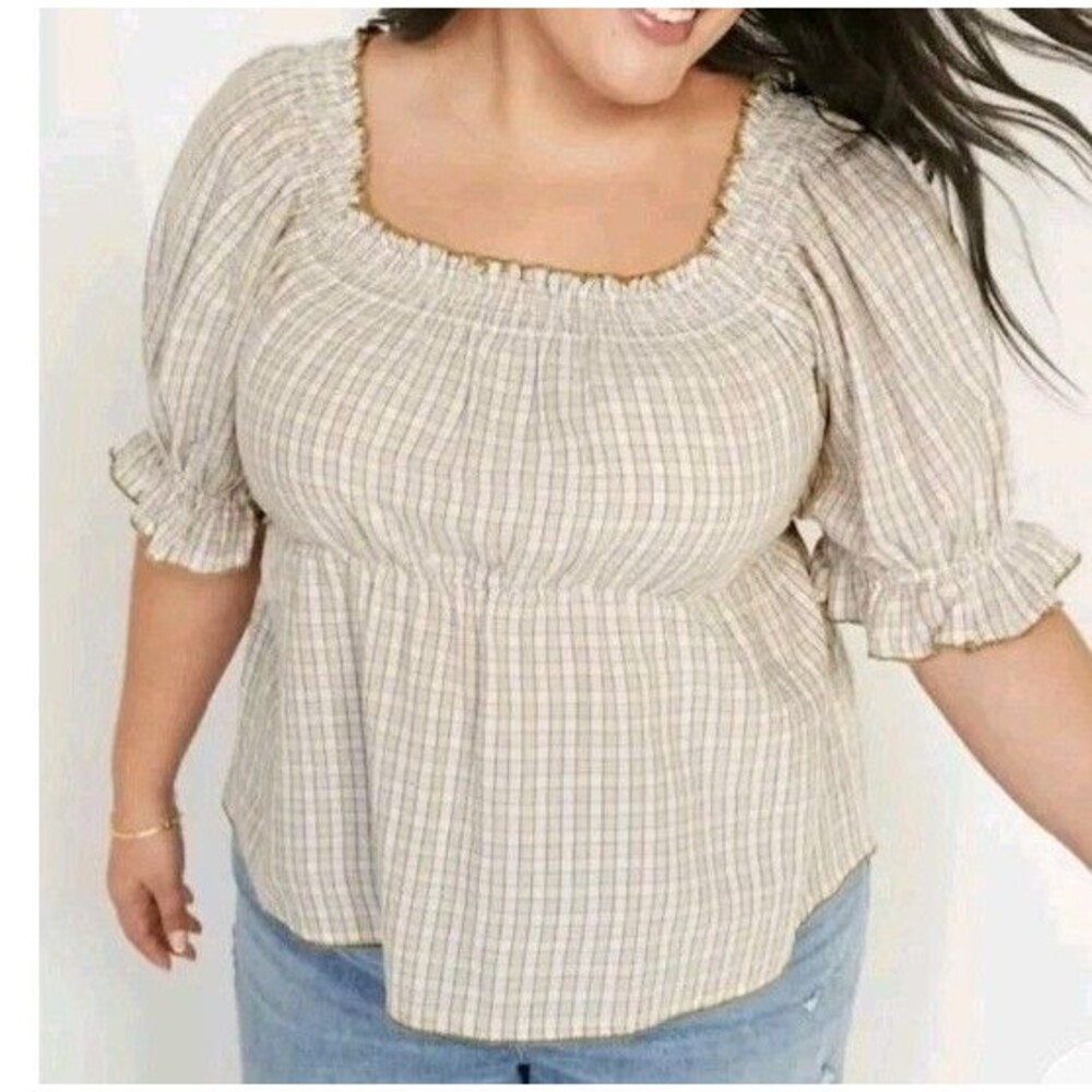Old Navy Milkmaid Babydoll Top Smocked Square Neck Puff Sleeve Neutral L